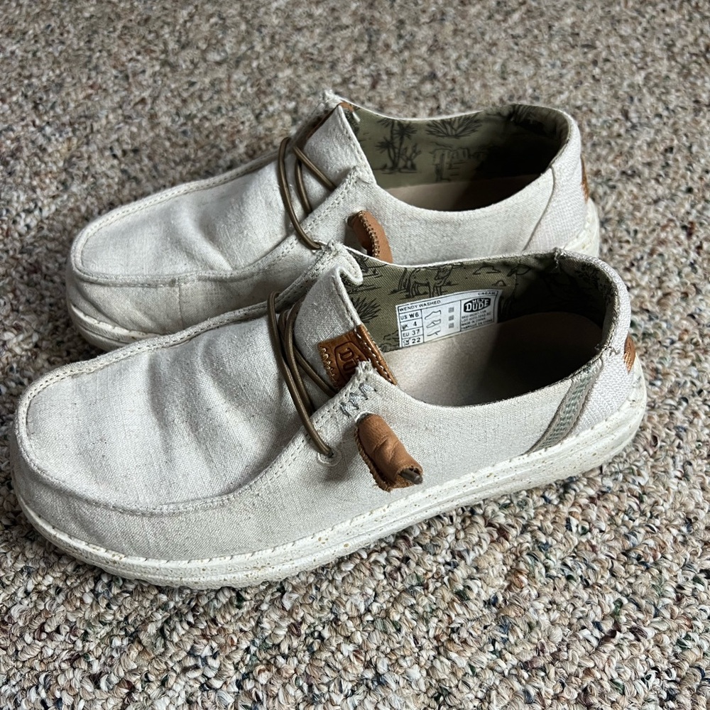 Hey Dude Cream and Brown Loafers Slip-On Flats